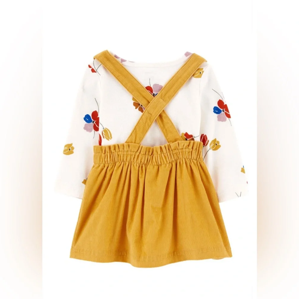 Baby Girl‎ Carter's 3-Piece Floral Tee, Corduroy Jumper, & Tights Set SIZE 24M